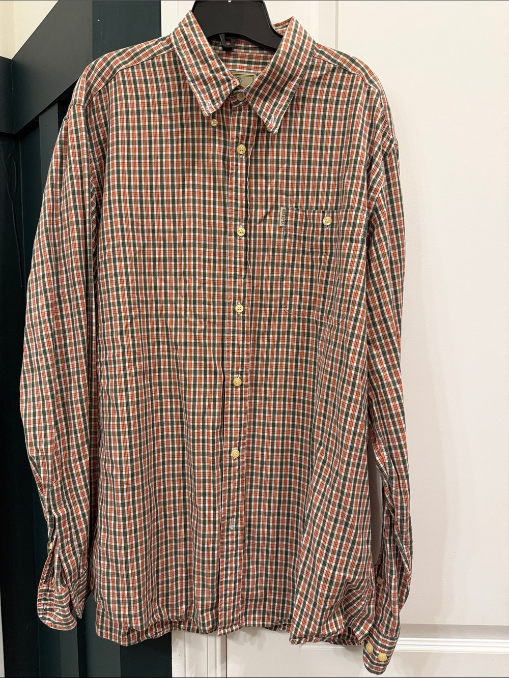 Beretta Men's Button-Down Plaid Shirt — Orange & Green